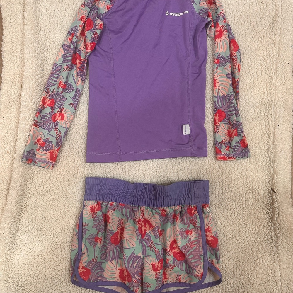 3 for $10! O’Rageous Purple Floral Kids' Rashguard Set